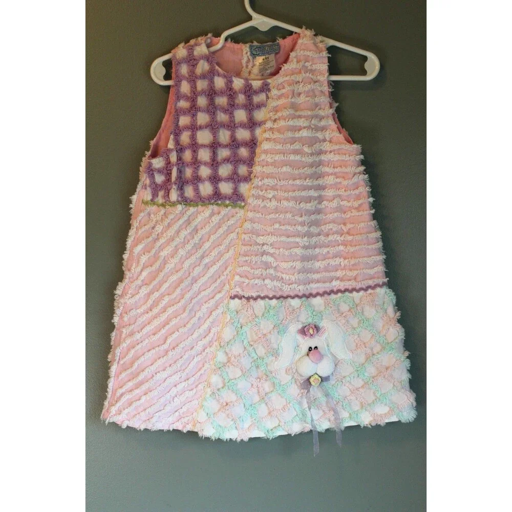 Chenille Creations Pink Purple Spring Bunny Rabbit Girls Dress Size 4/5T